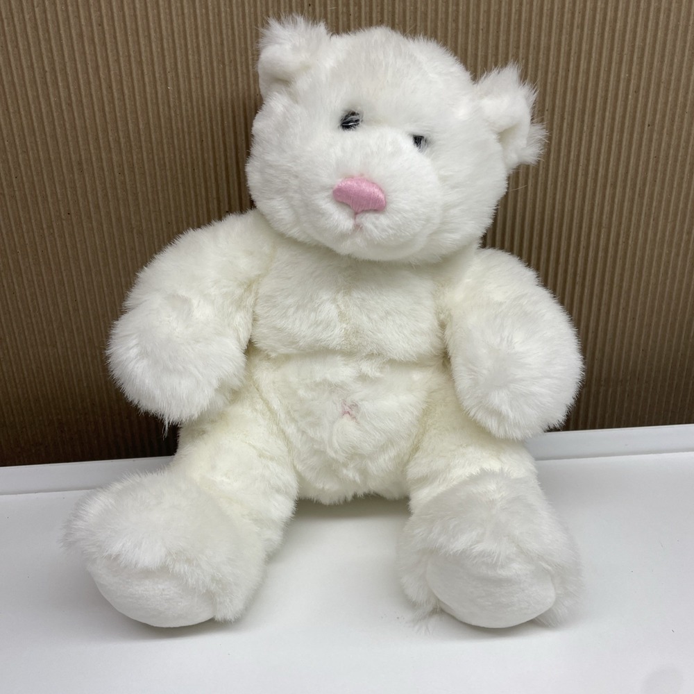 Build a Bear BAB Cream White Bear Stuffed Animal Plush Pink Nose Teddy Bear